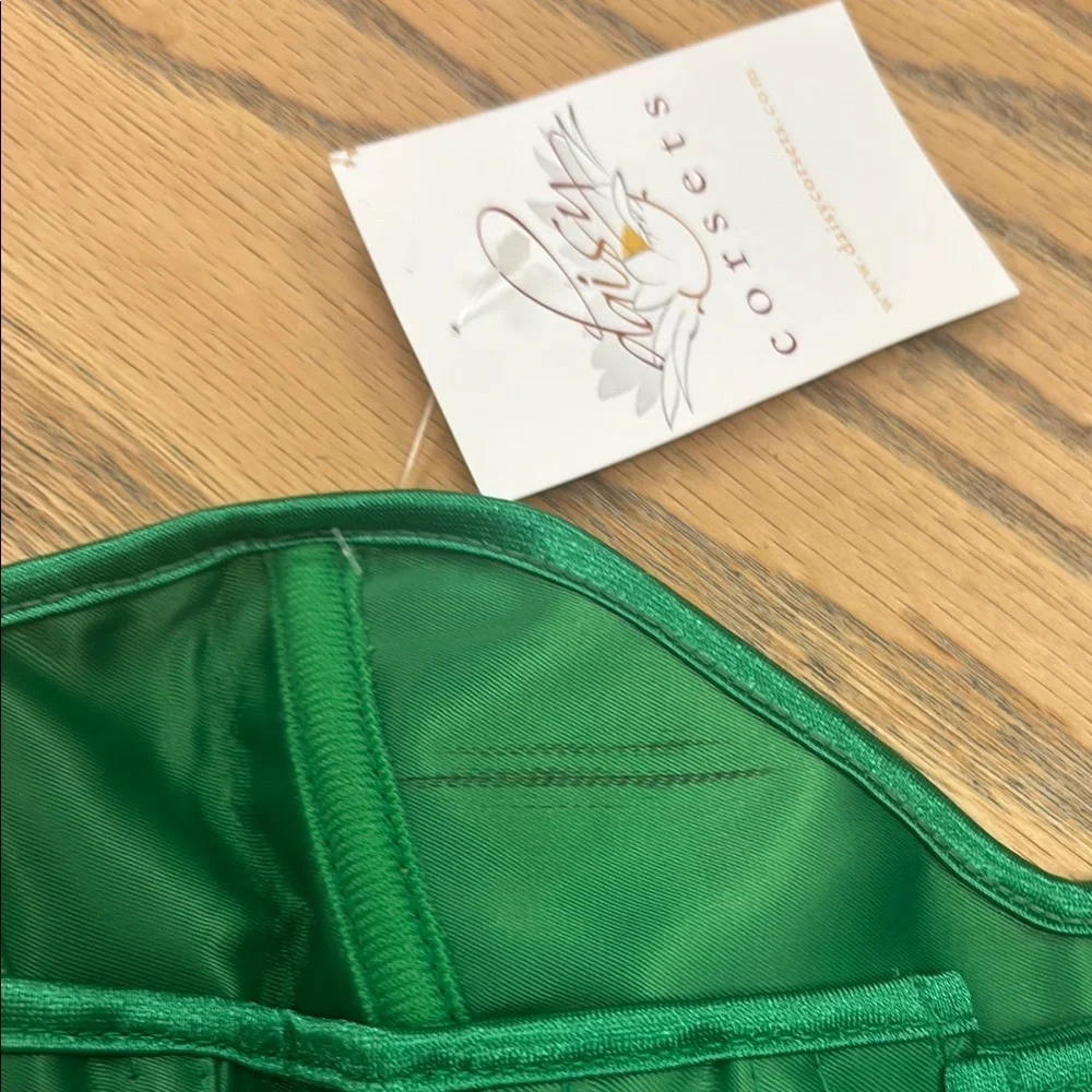 Emerald Green Satin Corset Top with Bow Details Medium - Picture 5 of 10